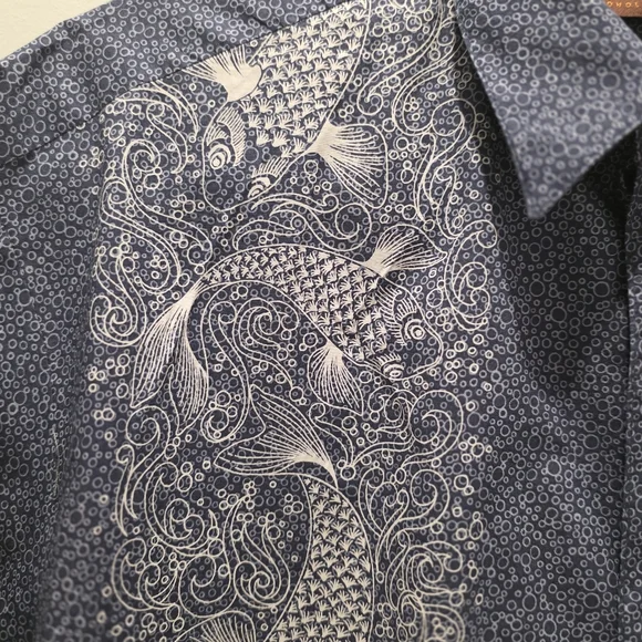 Tori Richard Shirt Medium Blue Koi Fish Tropical Hawaiian USA - Picture 2 of 10